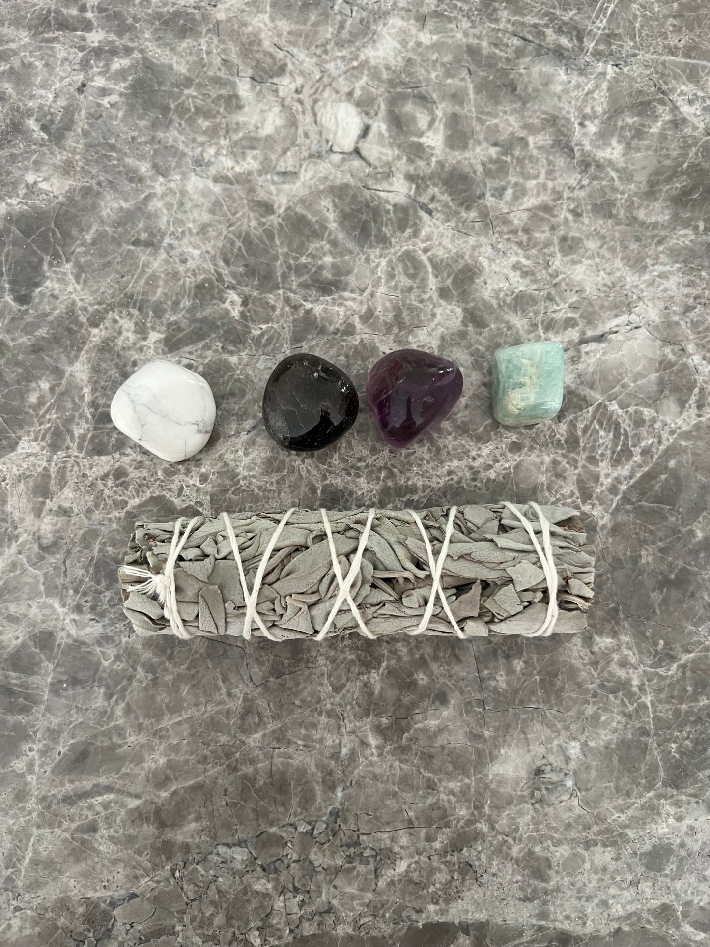 Soothe Anxiety Tumbled Stone Kit With White Sage Smudge Stick
