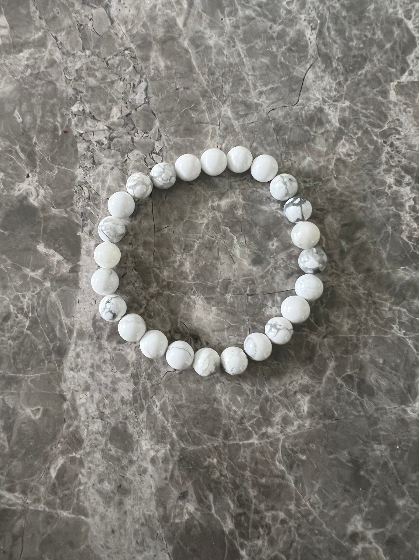 White Howlite Bead Bracelet 8mm