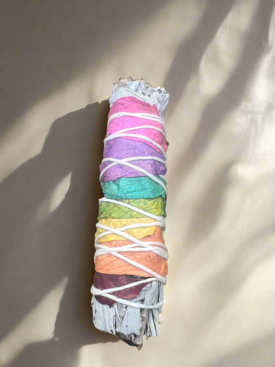 White Sage Smudge Stick with Chakra Petals Medium