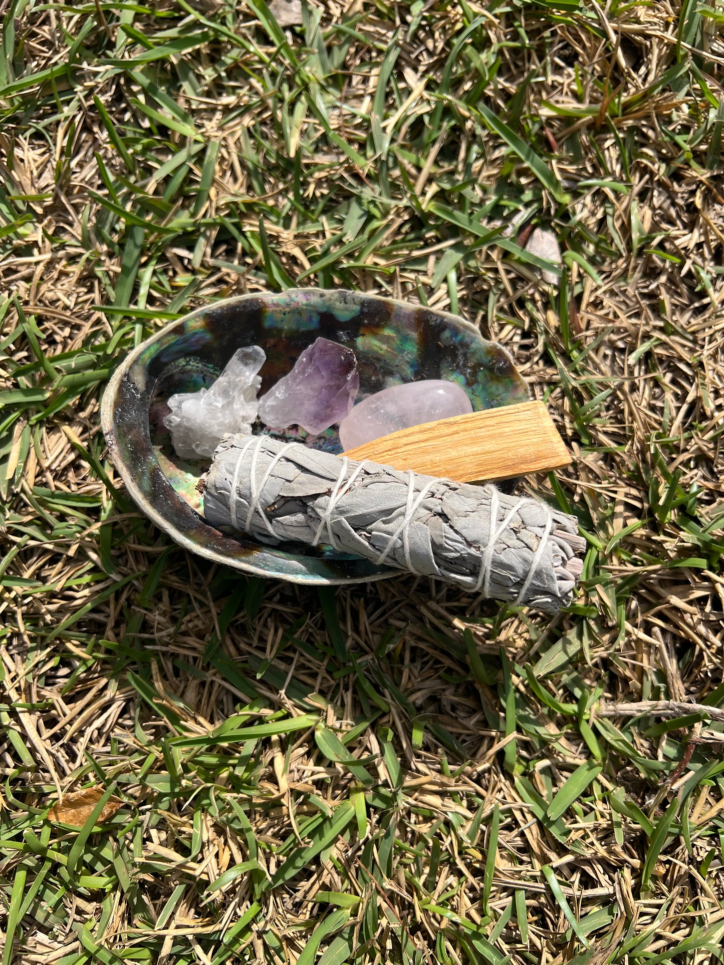 Crystal Self Care Kit With White Sage Smudge Stick, Palo Santo & Abalone Shell