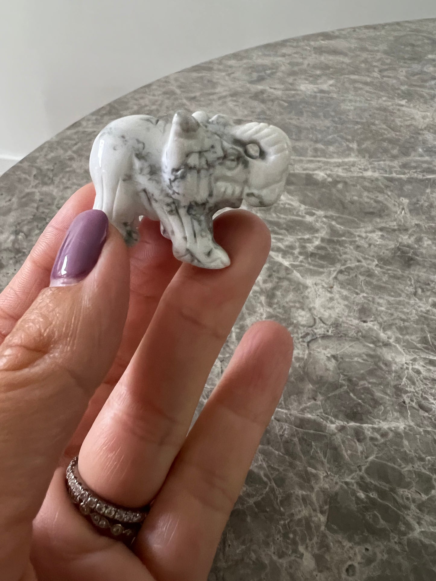White Howlite Elephant Carving