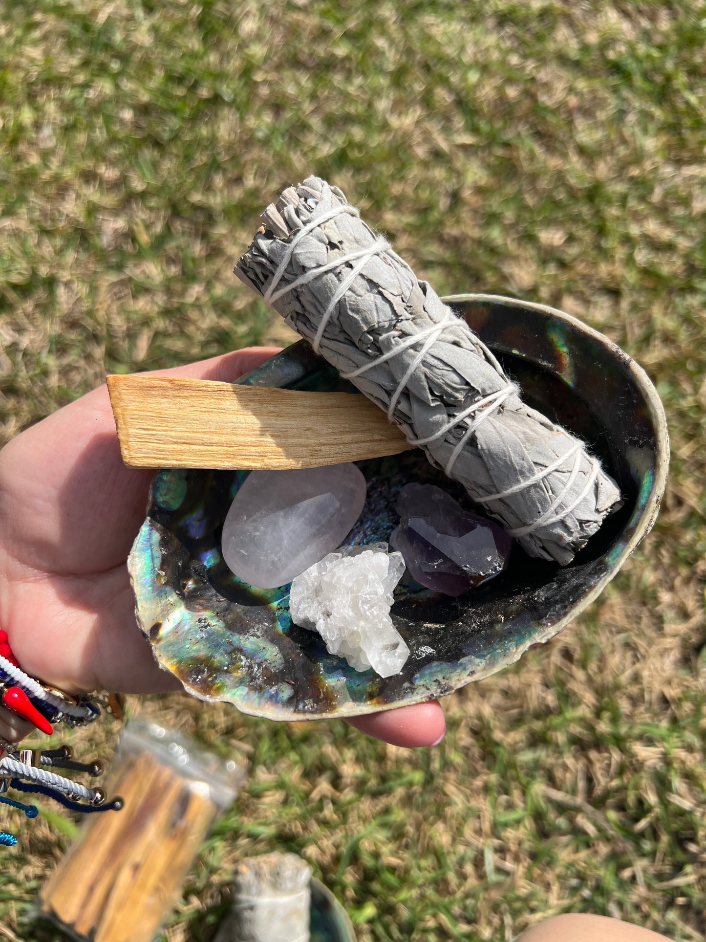 Crystal Self Care Kit With White Sage Smudge Stick, Palo Santo & Abalone Shell