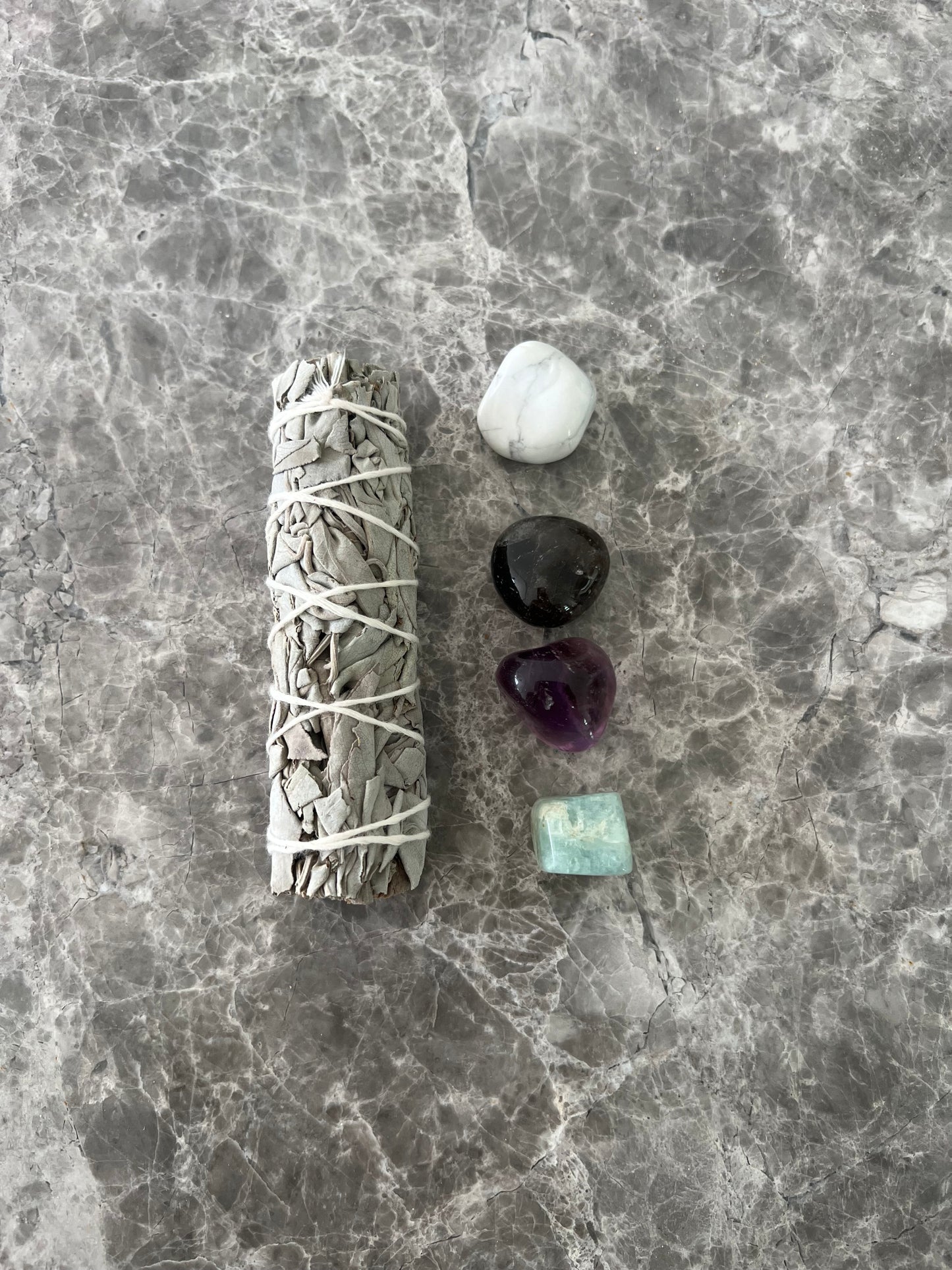 Soothe Anxiety Tumbled Stone Kit With White Sage Smudge Stick