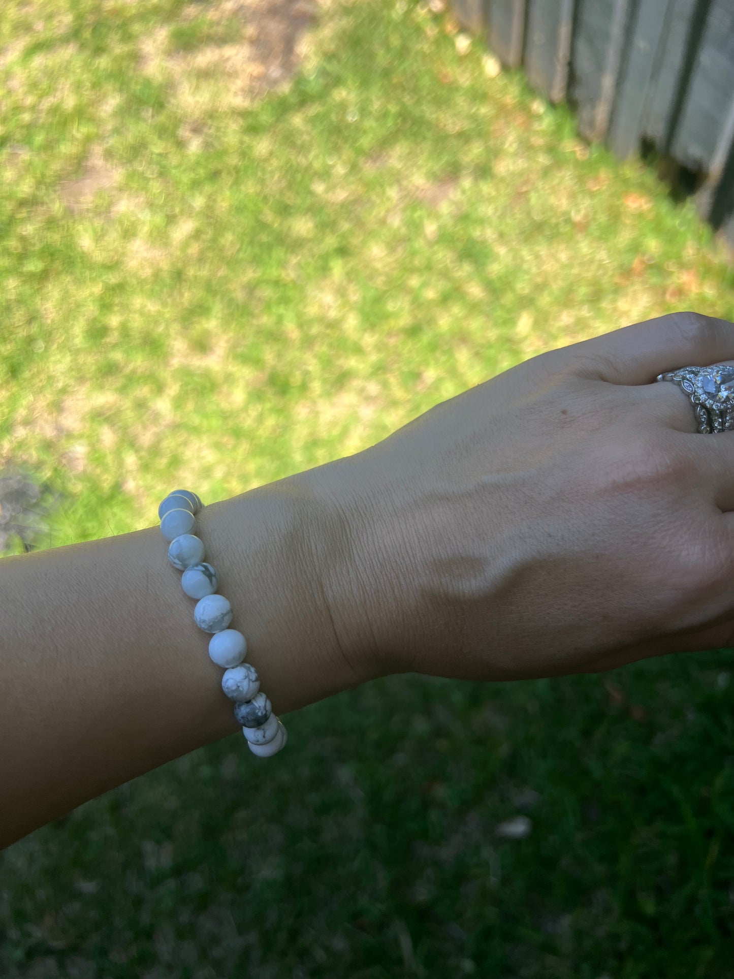 White Howlite Bead Bracelet 8mm