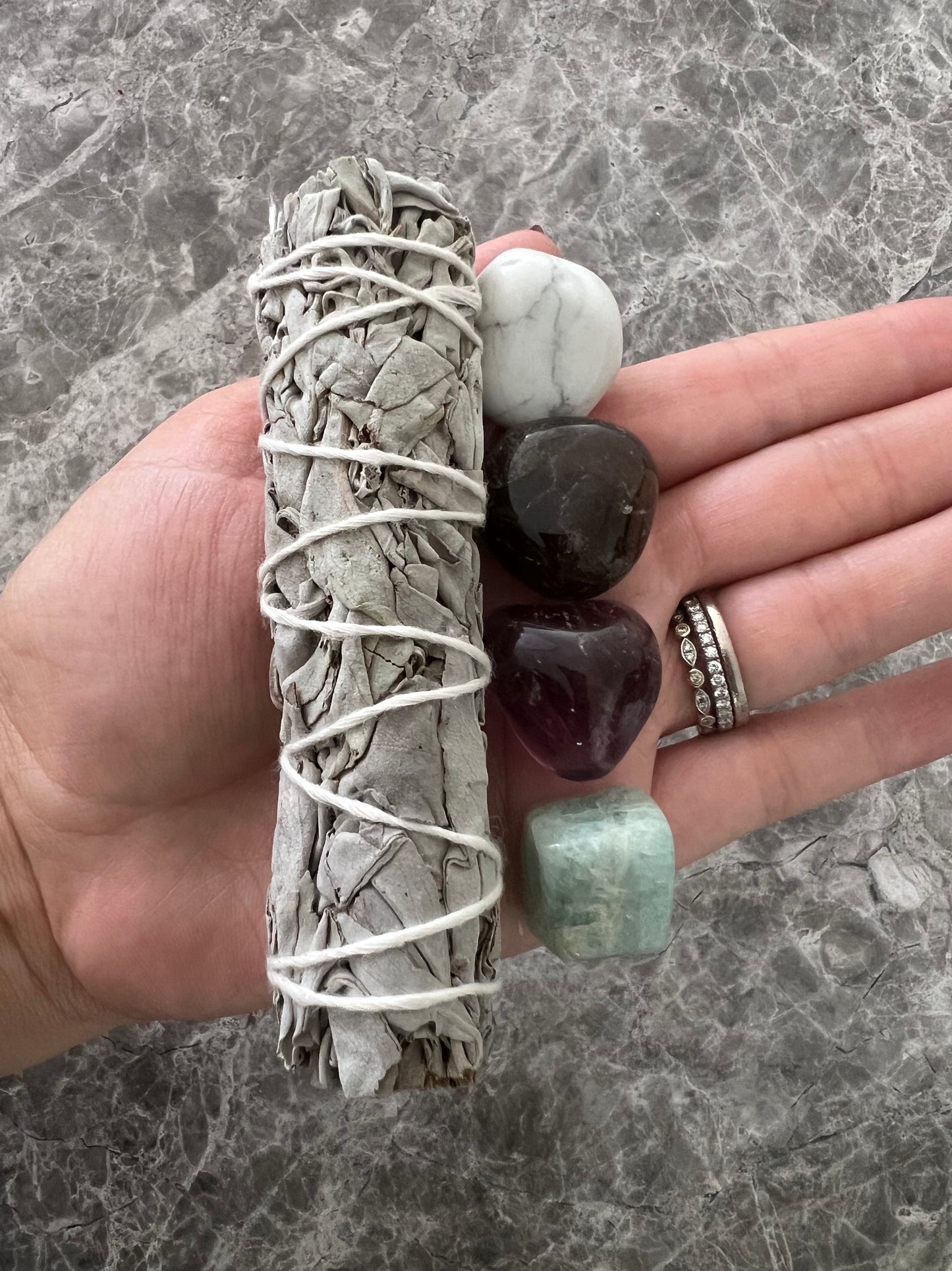 Soothe Anxiety Tumbled Stone Kit With White Sage Smudge Stick