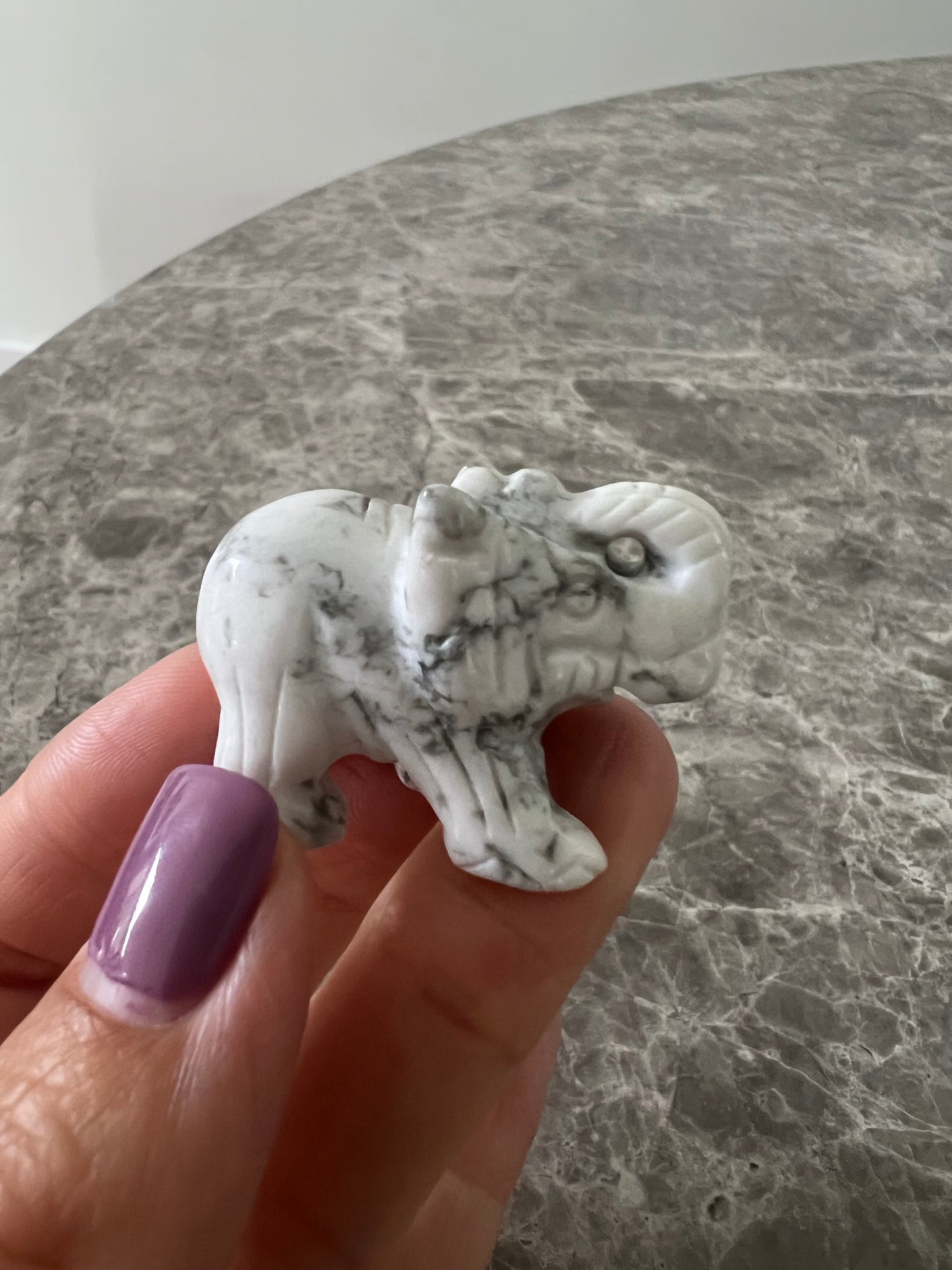 White Howlite Elephant Carving