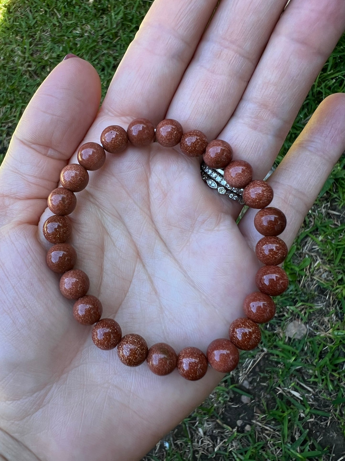 Red Goldstone Bead Bracelet 8mm