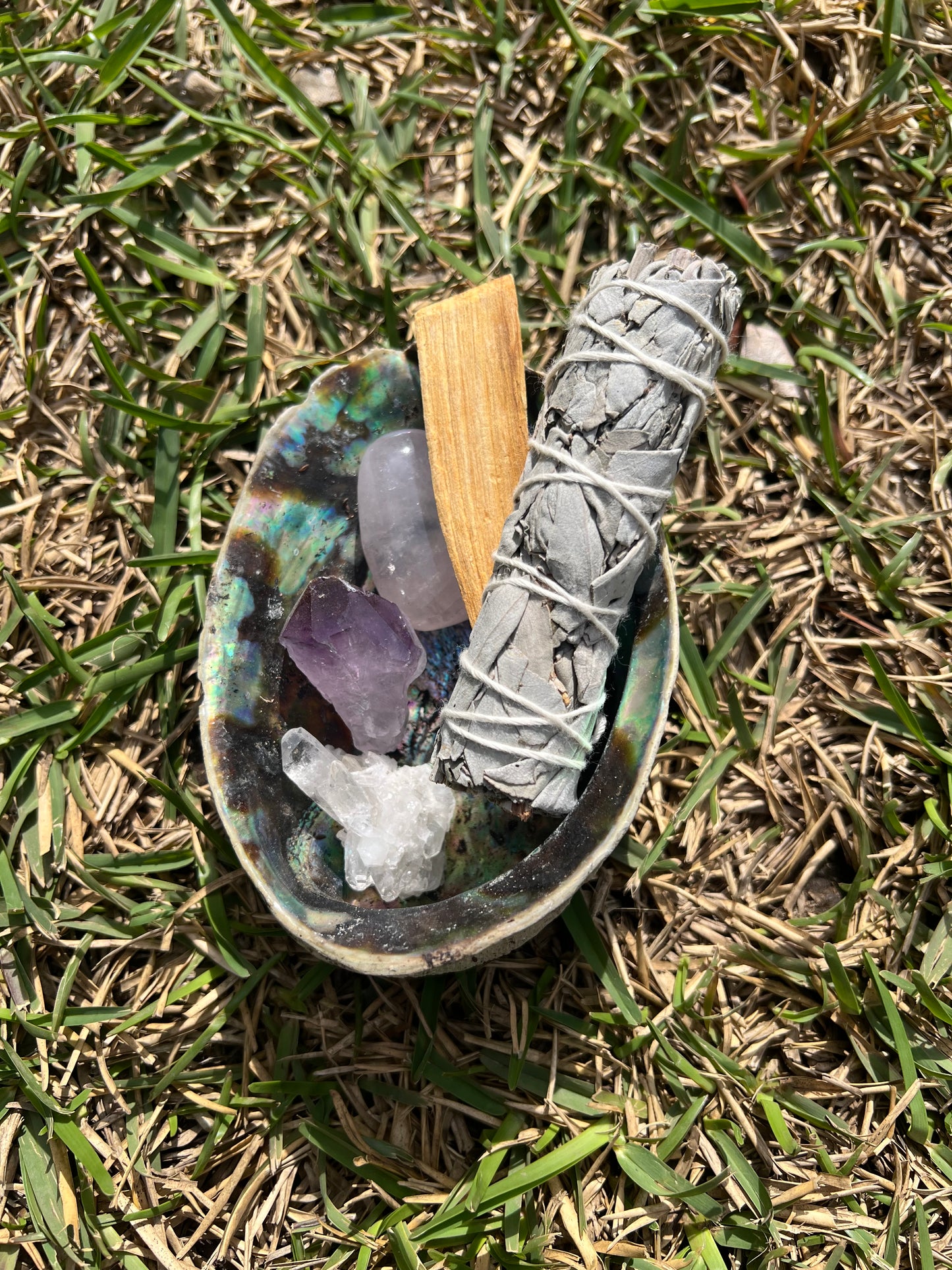 Crystal Self Care Kit With White Sage Smudge Stick, Palo Santo & Abalone Shell