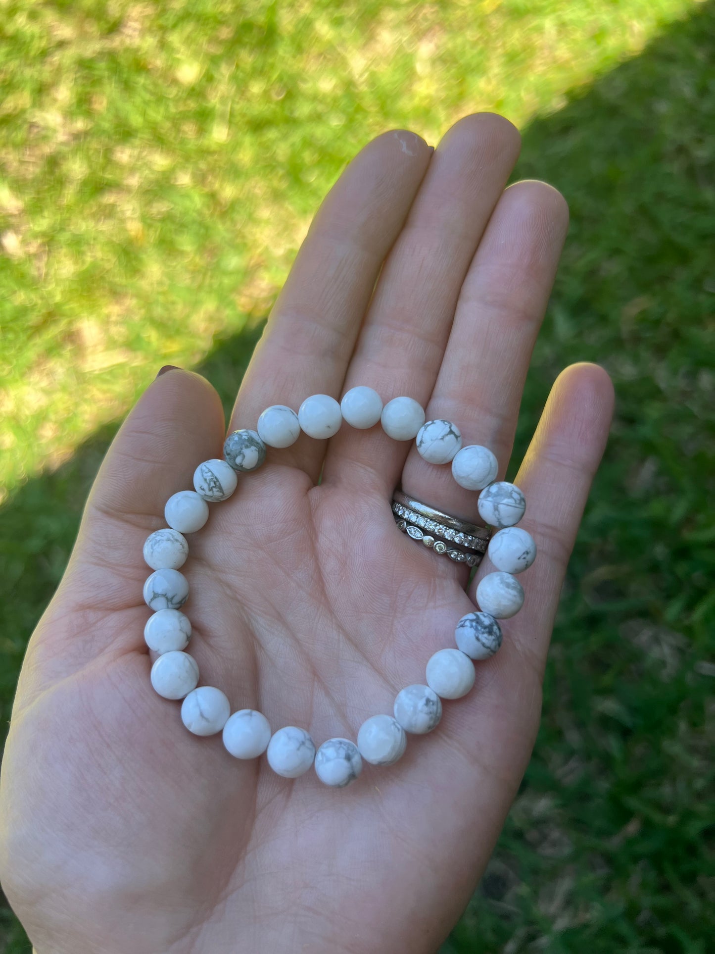 White Howlite Bead Bracelet 8mm