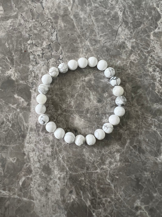 White Howlite Bead Bracelet 8mm