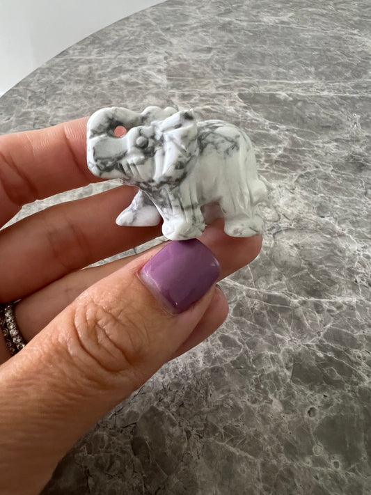 White Howlite Elephant Carving
