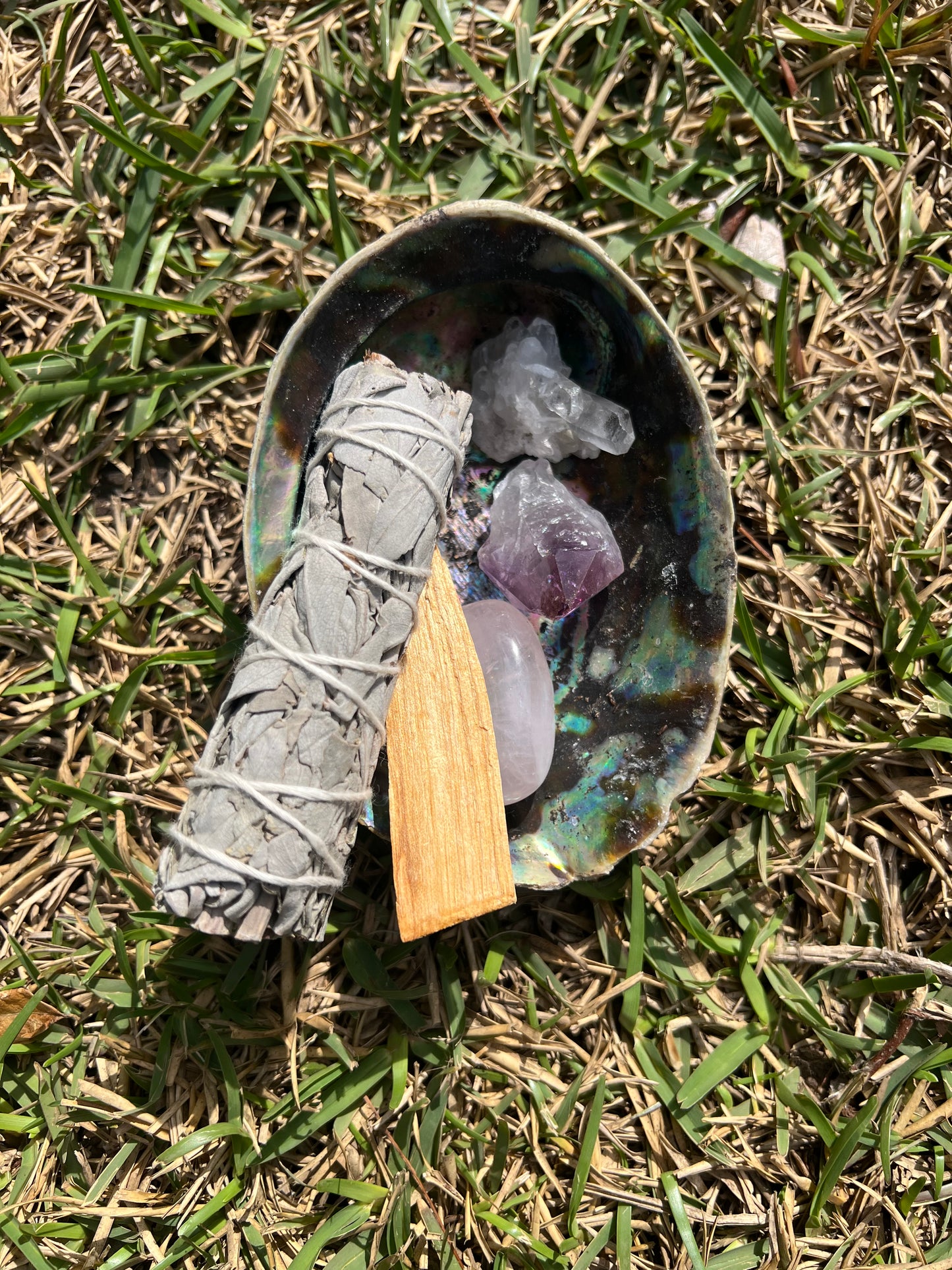 Crystal Self Care Kit With White Sage Smudge Stick, Palo Santo & Abalone Shell