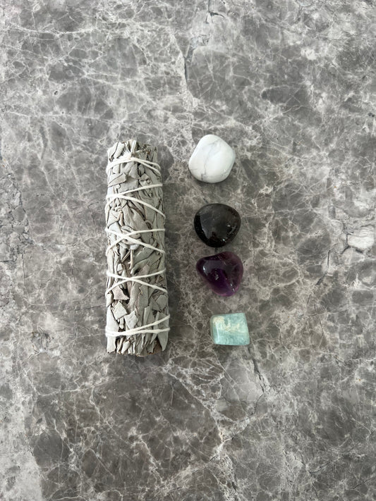 Soothe Anxiety Tumbled Stone Kit With White Sage Smudge Stick