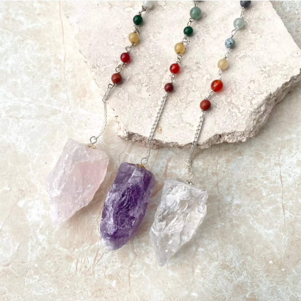 Raw Chakra Pendulum Rose Quartz