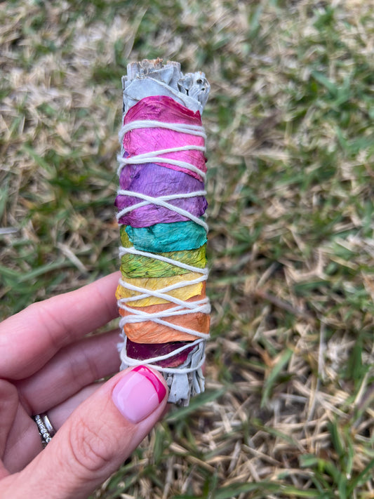 White Sage Smudge Stick with Chakra Petals Medium