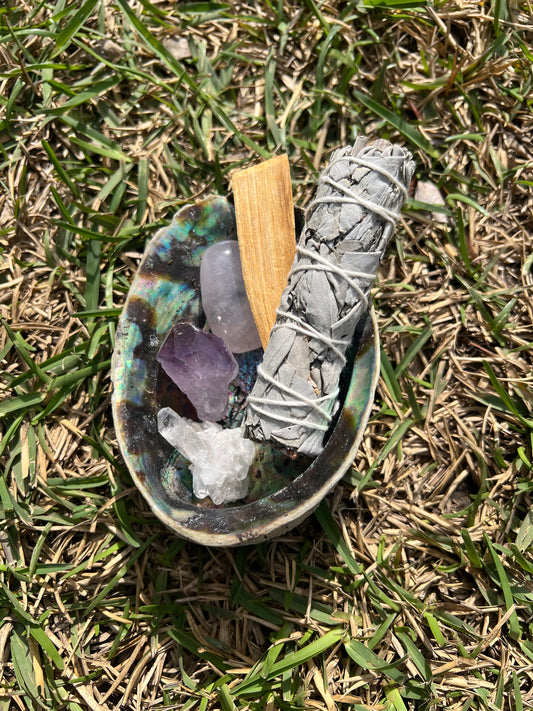 Crystal Self Care Kit With White Sage Smudge Stick, Palo Santo & Abalone Shell