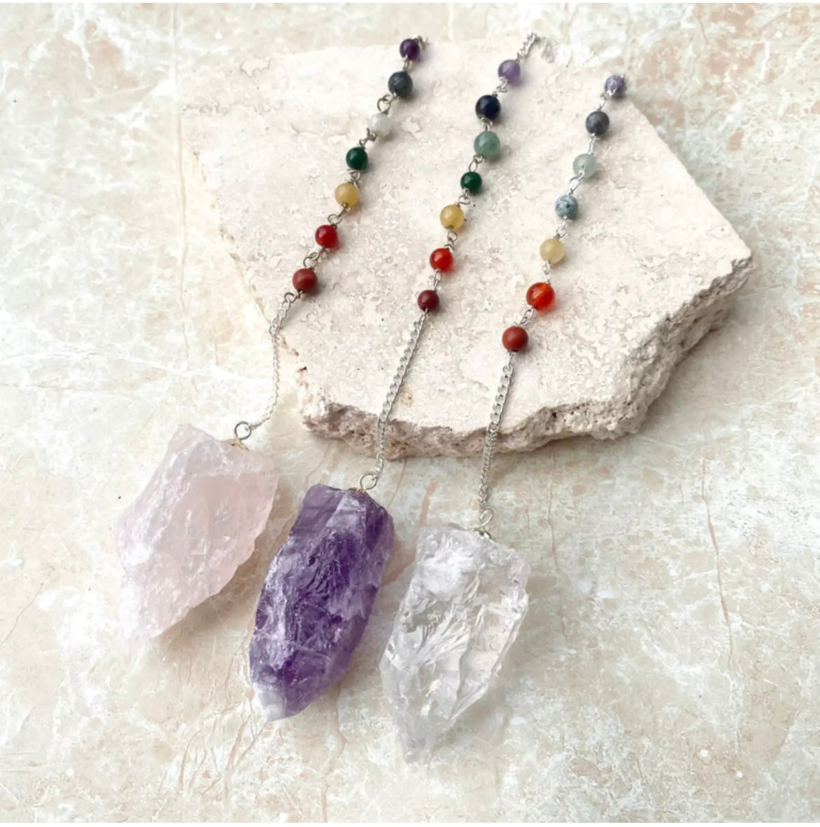 Raw Chakra Pendulum Rose Quartz